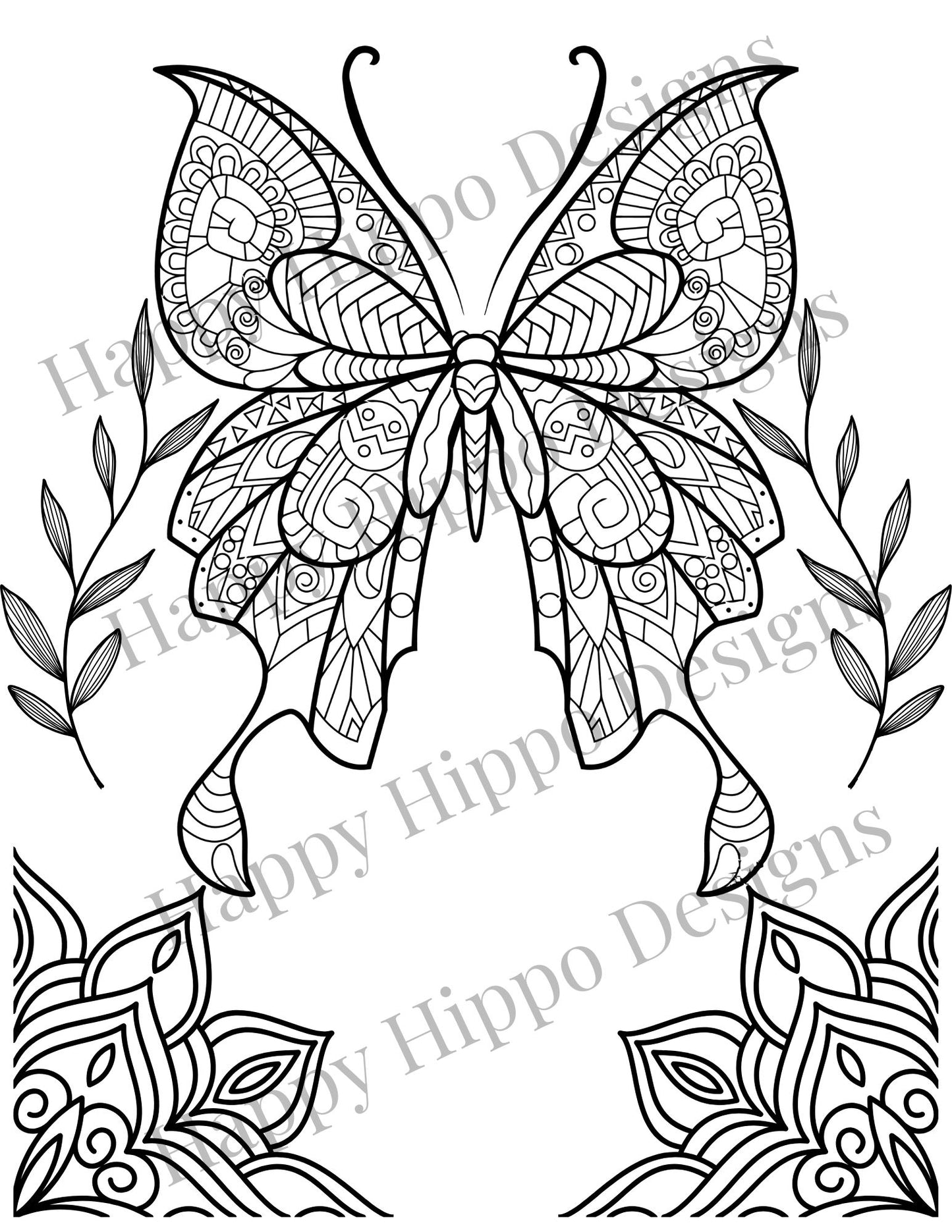 Butterfly Color therapy Coloring page- Digital Download