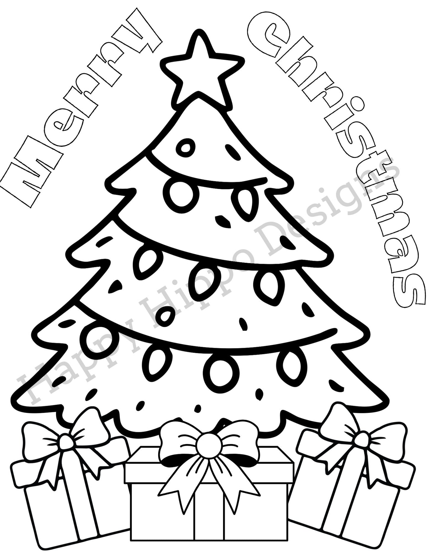 Christmas tree coloring page- digital download