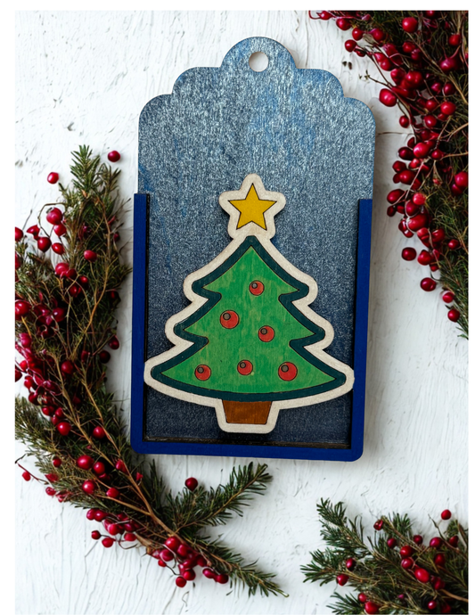 Christmas tree wooden gift card holder