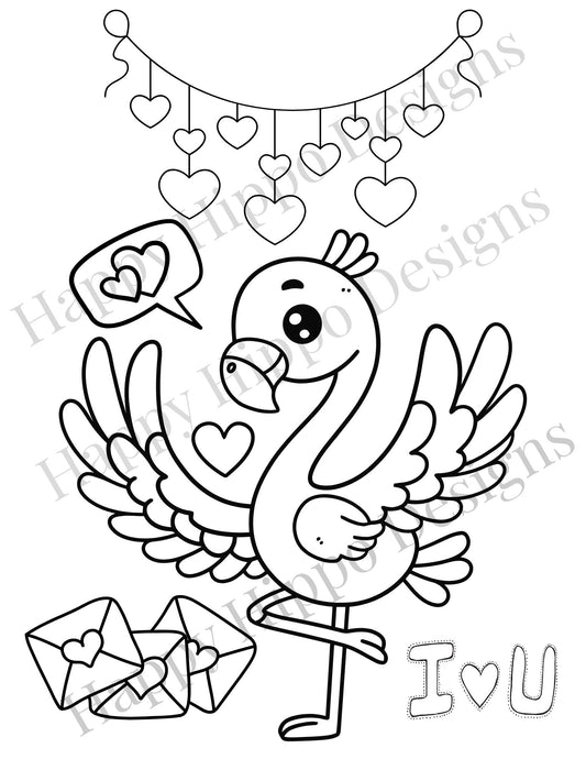 Flamingo Love Coloring page- Valentine's Day- Digital Download