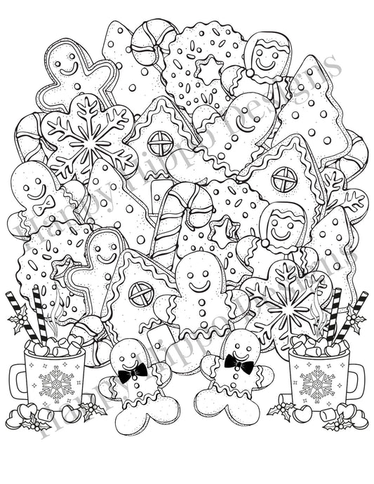 Gingerbread pile Coloring page- digital download