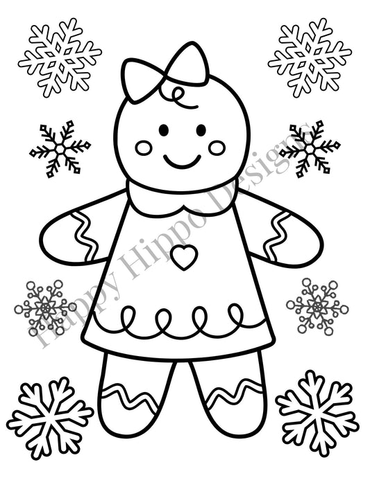 Girly Gingerbread Coloring page- digital download
