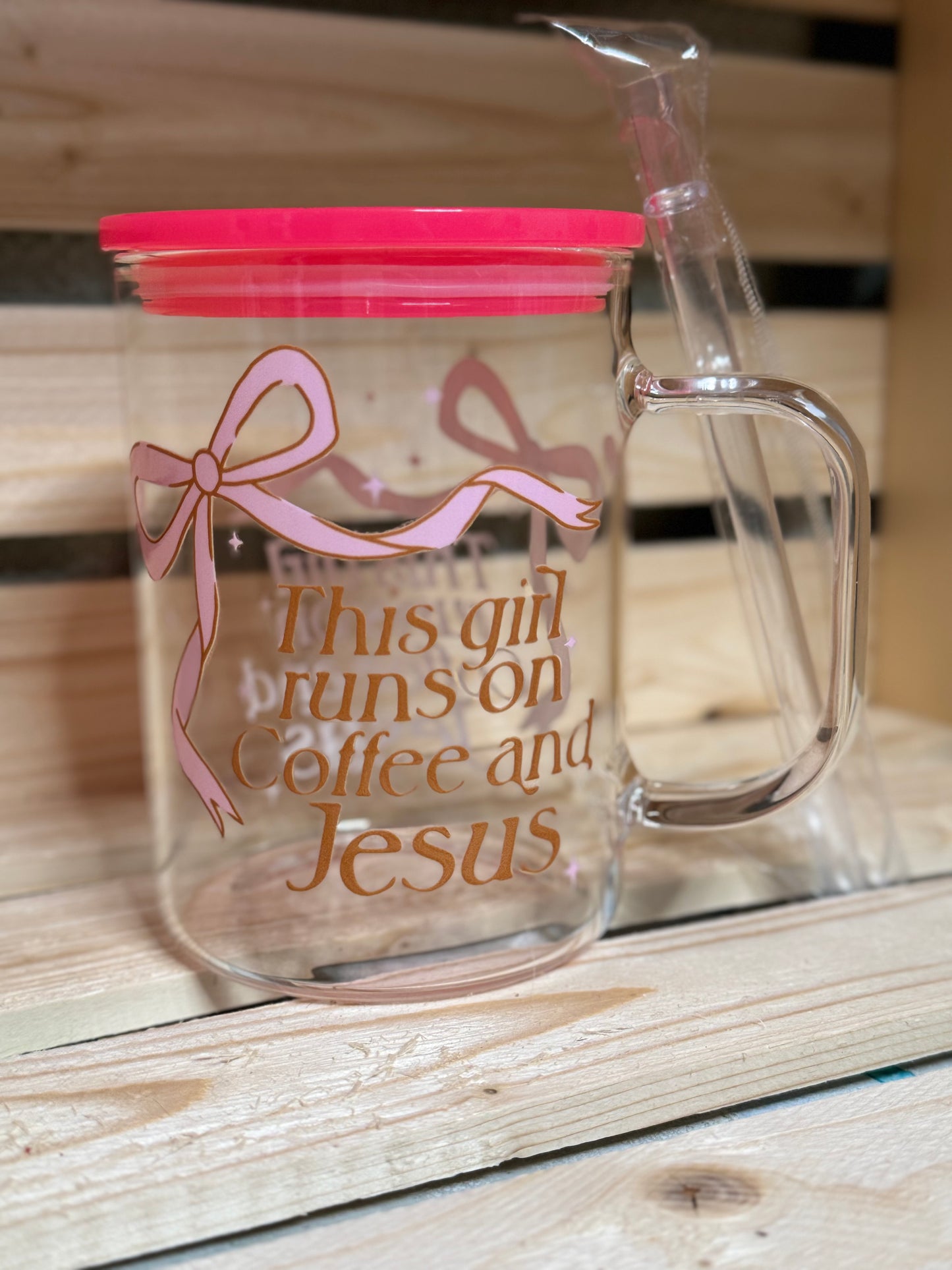 16oz glass mug "Coffee and Jesus"