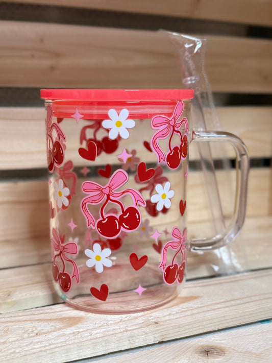 16oz Glass mug "Cherry love"