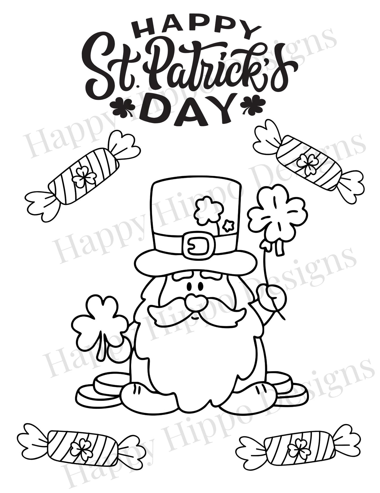 Lucky Leprechaun, St. Patrick's Day coloring page- digital download