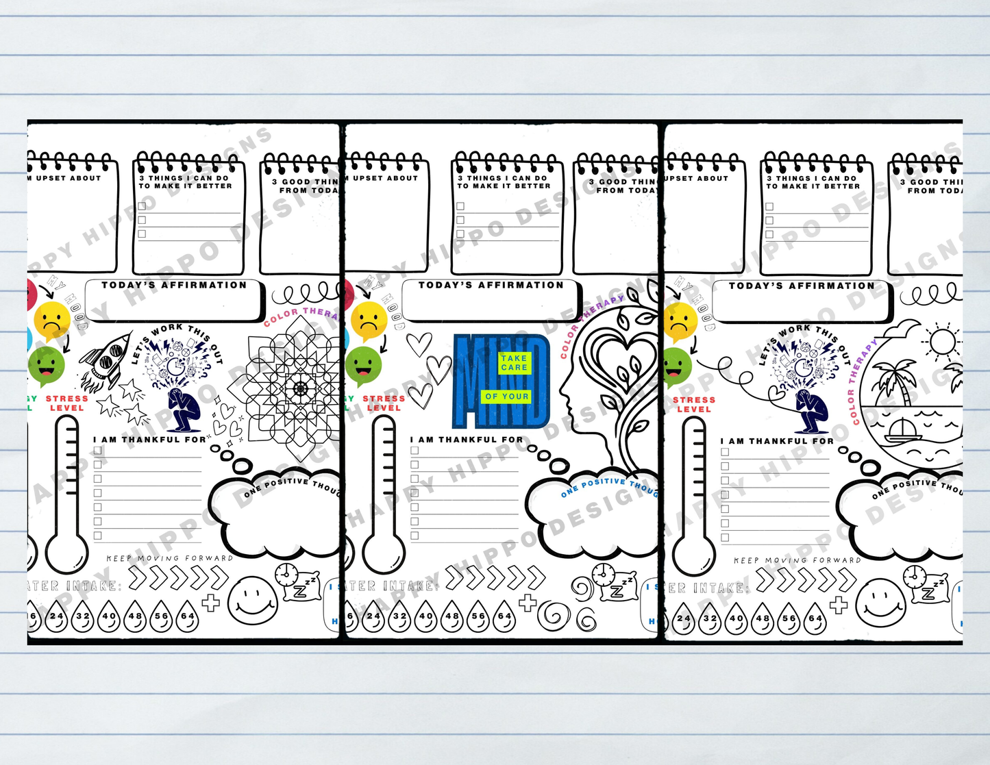 Mental Health Coloring and journal pages bundle- digital download