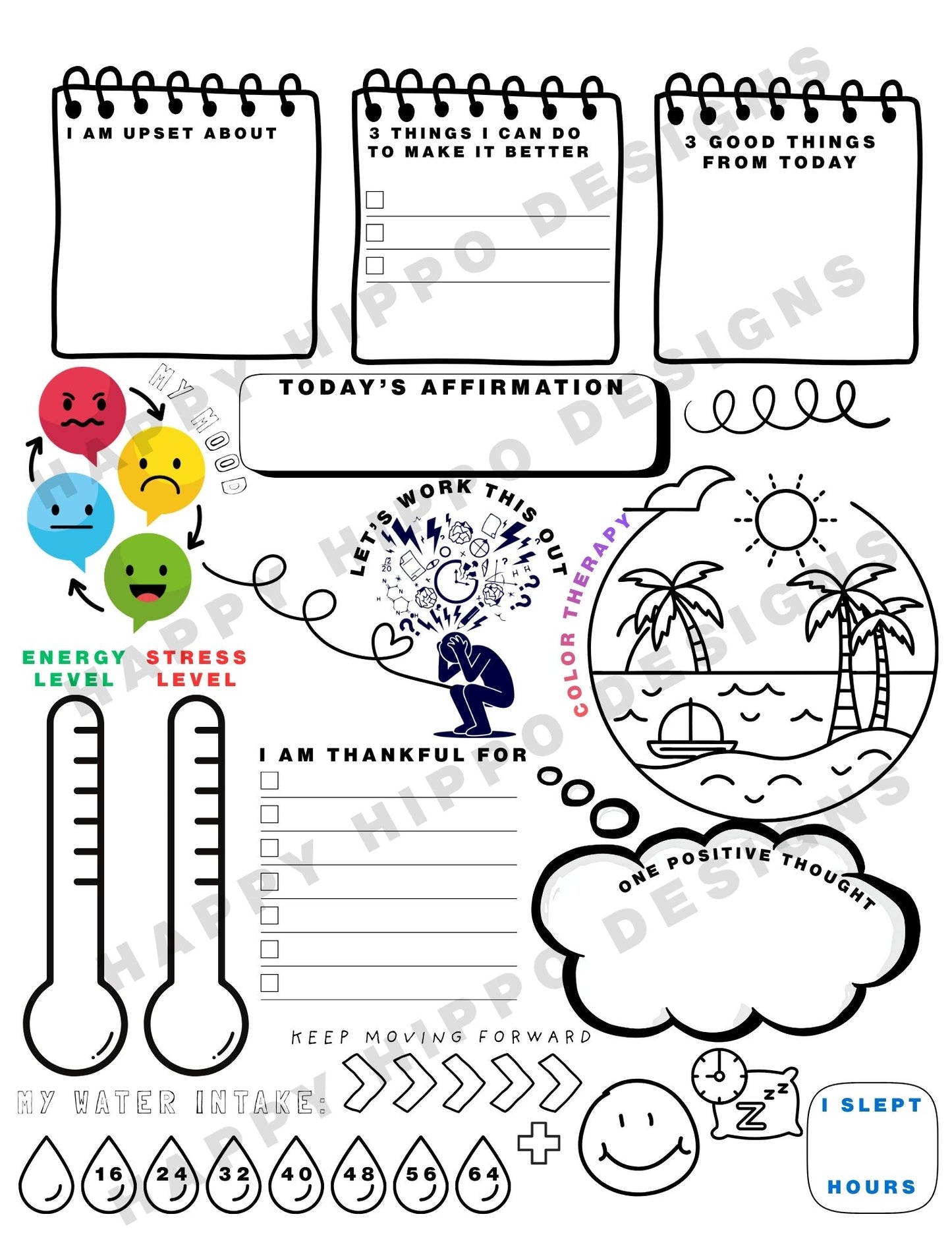 Mental Health Coloring and journal page- digital download