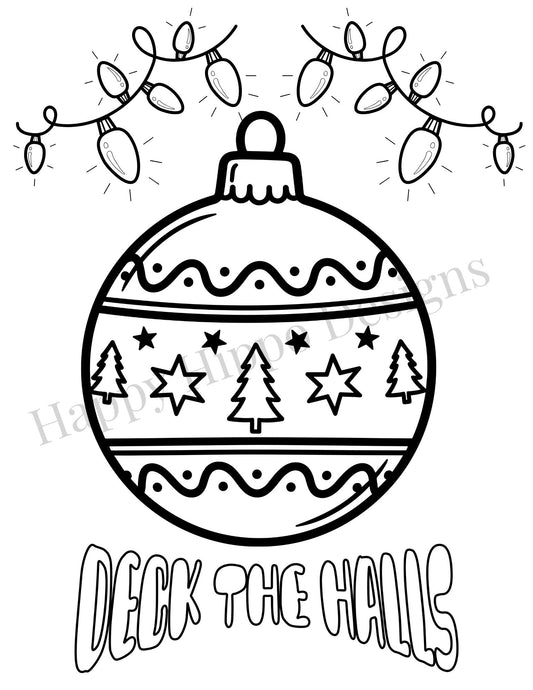 Deck the Halls Ornament coloring page- digital download