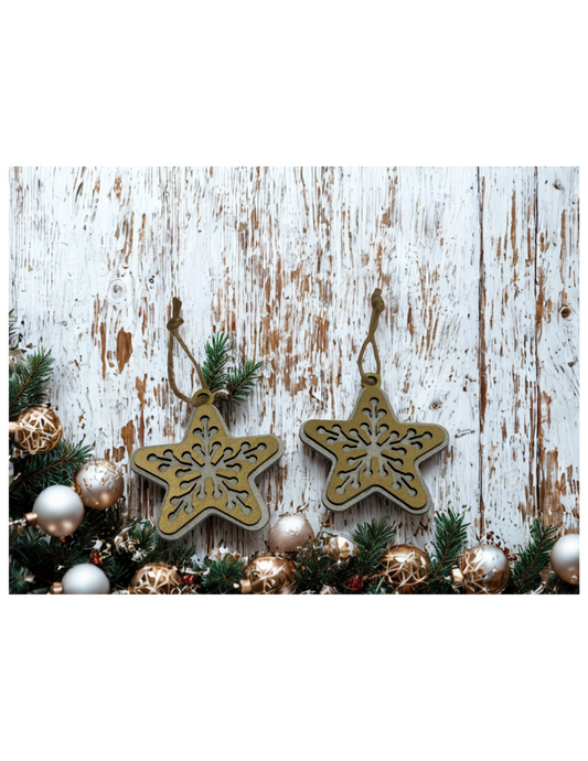 Set of 2 Silver and Gold Star Snowflake ornaments
