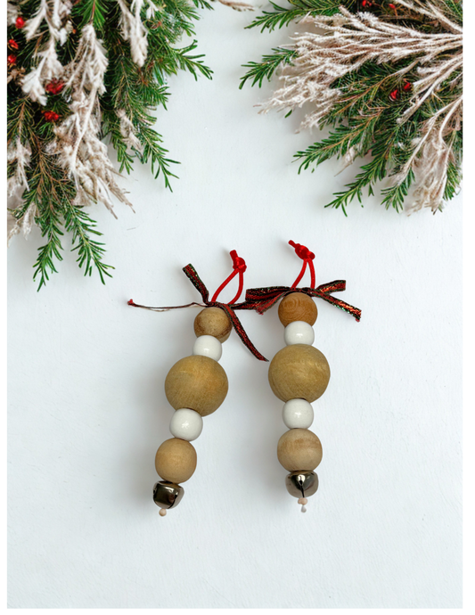 Set of 2 Natual and white beaded ornament