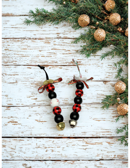 Set of 2 beaded plaid ornaments
